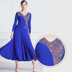 YUN Customisable-Women's Blue DiamonBallroom WaltModern Dance Dresses Dancewear