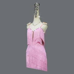 Customisable-Women's Pink Tassel Latin Dance Dress Professional Dance Stage Performance Wear
