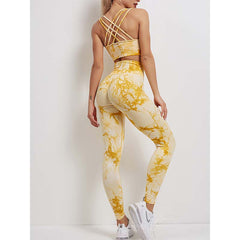Women's Tie-dye Stretch Yoga Suit Sports Running Fitness Set Knitted Fitness