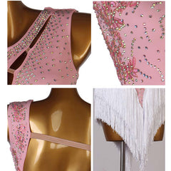 Customisable-Women's Performance Sleeveless Blue Tassels Latin Salsa Dance Dress Competition Dress