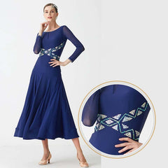 YUN Customisable-Women's Navy DiamonBallroom WaltModern Dance Dresses Dancewear