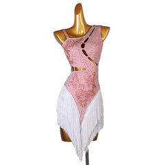 Customisable-Women's Performance Sleeveless Blue Tassels Latin Salsa Dance Dress Competition Dress