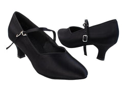 Women's Black Satin Customized Heel Modern Ballroom Dance Shoes