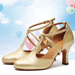Women's Gold Leatherette Customized Heels Ballroom Dance Shoes Modern Dance Shoes