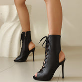 Women's 10cm Heel Rubber Sole Leatherette JazDance Shoes Open Toe Dance Heels Boots
