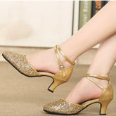 Women's Rubber Sole 3.5/5cm Sparkling Glitter Heels Ballroom Dance Shoes