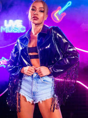 Stylish Women's Black Sequin Fringe Jacket