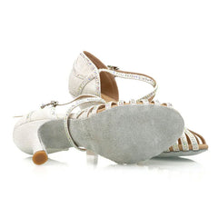 Women's Sparng Gliiter Customized Heel White Latin Bride Dance Shoes