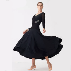 YUN Customisable-Women's Long Sleeve V-neck DiamonWaltModern Ballroom Dance Dress