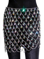 Body Chain Boho Colorful Rhinestone Midi Skirt