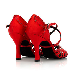 Women's Red Satin & Rhinestones Sandal Customized Heel Dance Shoes