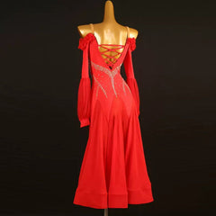 Customisable-Women's Red Long Sleeve DanceWear Ballroom Dance Dress