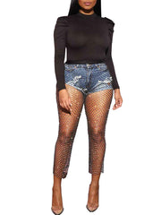 Fishnet Hollow Pants�Sheer Rhinestone Pants