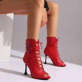 Women's 9.5cm Heel Rubber Sole Leatherette JazShoes Open Toe Dance Heels Boots