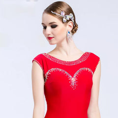 YUN Customisable-Women's Red Sleeveless DiamonDress For Ballroom Dancing standard/Smooth Dress