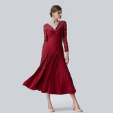 YUN Customisable-Women's Long Sleeve V-neck Backless DiamonWaltModern Ballroom Dance Dress Competition Dresses