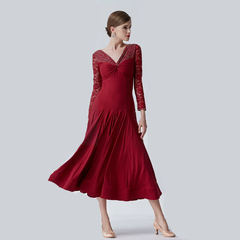 YUN Customisable-Women's Long Sleeve V-neck Backless DiamonWaltModern Ballroom Dance Dress Competition Dresses