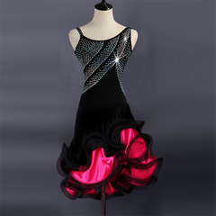Customisable-Women's Rhinestone Velvet Rumba Latin Dance Dresses Performance Dresses