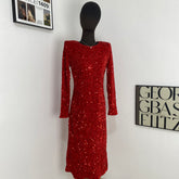 Long-Sleeved Sequined Midi Ddress