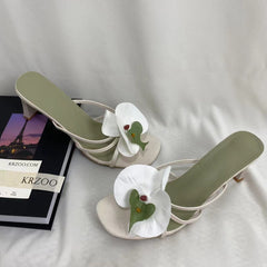 Floral Toe-Post High-Heeled Sandals