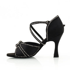 Women's Black Satin Customized Heel Ballroom Dance Shoes Latin Dance Shoes