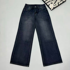 Retro blue water-washed mid-rise flared pants