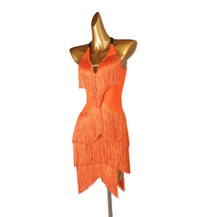 Customisable-Women's Performance Sleeveless Tassels Latin Salsa Dance Dress Competition Dress