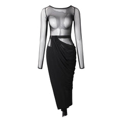 Women's Chinlon Splicing Latin Dance Dress Dance Wear Training Performance Dress