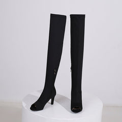 Women's 7cm/9cm Heel Stretch fabric JazShoes Rubber Sole Open Toe Dance Heels Boot