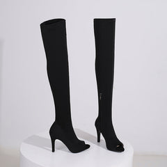 Women's 7cm/9cm Heel Stretch fabric JazShoes Rubber Sole Open Toe Dance Heels Boot