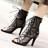 Women's 10cm Leatherette Heel Dance Boots JazSalsa Street Sole Dance Shoes