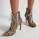 Women's 9cm Heel Rubber Sole Leopard Print Leatherette JazShoes Lace-up Closed Toe Dance Heels Boots