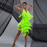 Women's Milk Silk Halter Tassel Latin Dance Dress Training Performance Dress