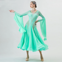 YUN Customisable-Women's Long Sleeve Backless VNeck DiamonDress For Ballroom Dancing Smooth Dress