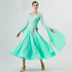 YUN Customisable-Women's Long Sleeve Backless VNeck DiamonDress For Ballroom Dancing Smooth Dress