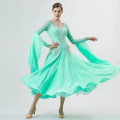 YUN Customisable-Women's Long Sleeve Backless VNeck DiamonDress For Ballroom Dancing Smooth Dress