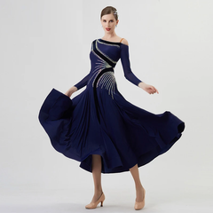 YUN Customisable-Women's Long Sleeve Off Shoulder DiamonDress For Ballroom Dancing standard/Smooth Dress