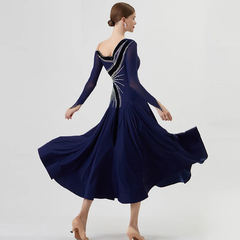 YUN Customisable-Women's Long Sleeve Off Shoulder DiamonDress For Ballroom Dancing standard/Smooth Dress
