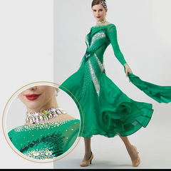 YUN Customisable-Women's Long Sleeve Backless Round Neck DiamonDress For Ballroom Dancing Smooth Dress