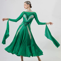 YUN Customisable-Women's Long Sleeve Backless Round Neck DiamonDress For Ballroom Dancing Smooth Dress