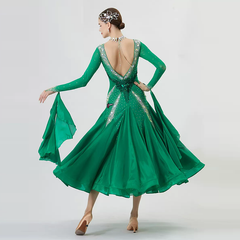 YUN Customisable-Women's Long Sleeve Backless Round Neck DiamonDress For Ballroom Dancing Smooth Dress