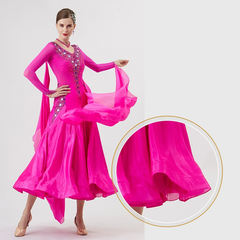 YUN Customisable-Women's Long Sleeve Backless VNeck DiamonDress For Ballroom Dancing Smooth Dress