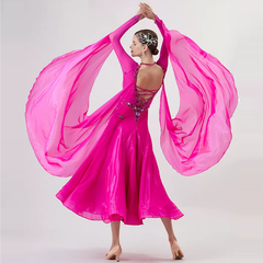 YUN Customisable-Women's Long Sleeve Backless VNeck DiamonDress For Ballroom Dancing Smooth Dress