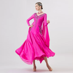 YUN Customisable-Women's Long Sleeve Backless VNeck DiamonDress For Ballroom Dancing Smooth Dress