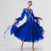 YUN Customisable-Women's Long Sleeve Round Neck DiamonDress For Ballroom Dancing Smooth Dress