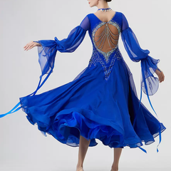 YUN Customisable-Women's Long Sleeve Round Neck DiamonDress For Ballroom Dancing Smooth Dress