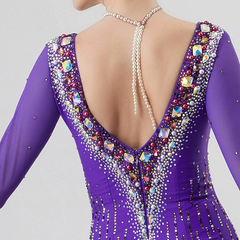 YUN Customisable-Women's Long Sleeve VNeck Backless DiamonDress For Ballroom Dancing Smooth Dress