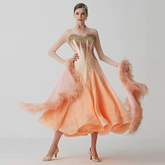 YUN Customisable-Women's Long Sleeve V Neck DiamonWaltModern Ballroom Dance Dress Competition Dresses