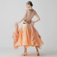 YUN Customisable-Women's Long Sleeve V Neck DiamonWaltModern Ballroom Dance Dress Competition Dresses