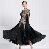 YUN Customisable-Women's Long Sleeve Off Shoulder Backless DiamonDress For Ballroom Dancing Smooth Dress